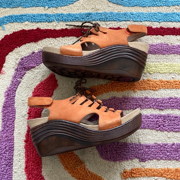 Bionica Shoes - Bionica Sirus Burnt Orange Lace Up Sandal Wedge Heels